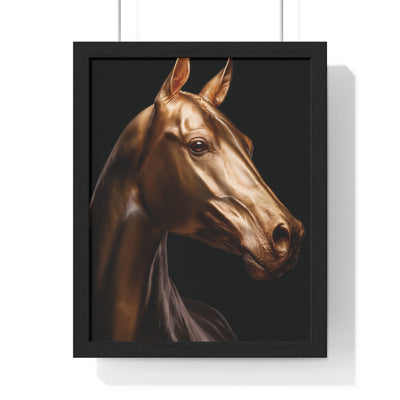 Golden Horse Vertical Framed Poster, Elegant Wall Art, Horse Lover Gift, Modern Home Decor, Animal Art Print