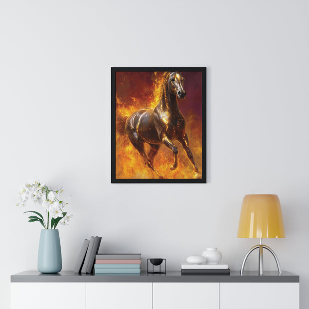 Majestic Fire Horse Vertical Framed Poster, Horse Wall Art, Equestrian Decor, Gift for Animal Lovers, Unique Home Decor