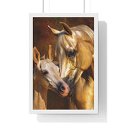 Majestic Horse Love Vertical Framed Poster, Equestrian Art Print, Animal Lovers Decor, Horse Mother and Foal, Home Wall Art